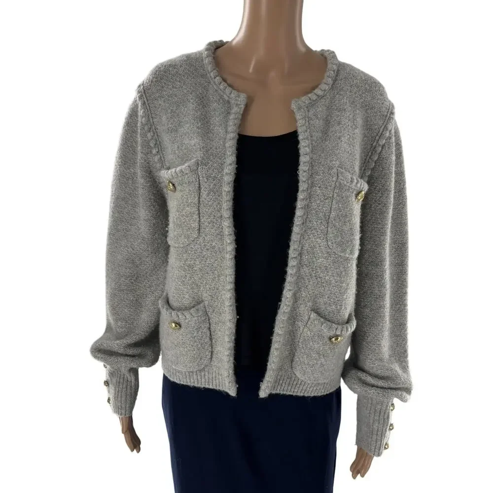 J. Crew Gray Odette Cardigan Sweater Crochet Lady Jacket